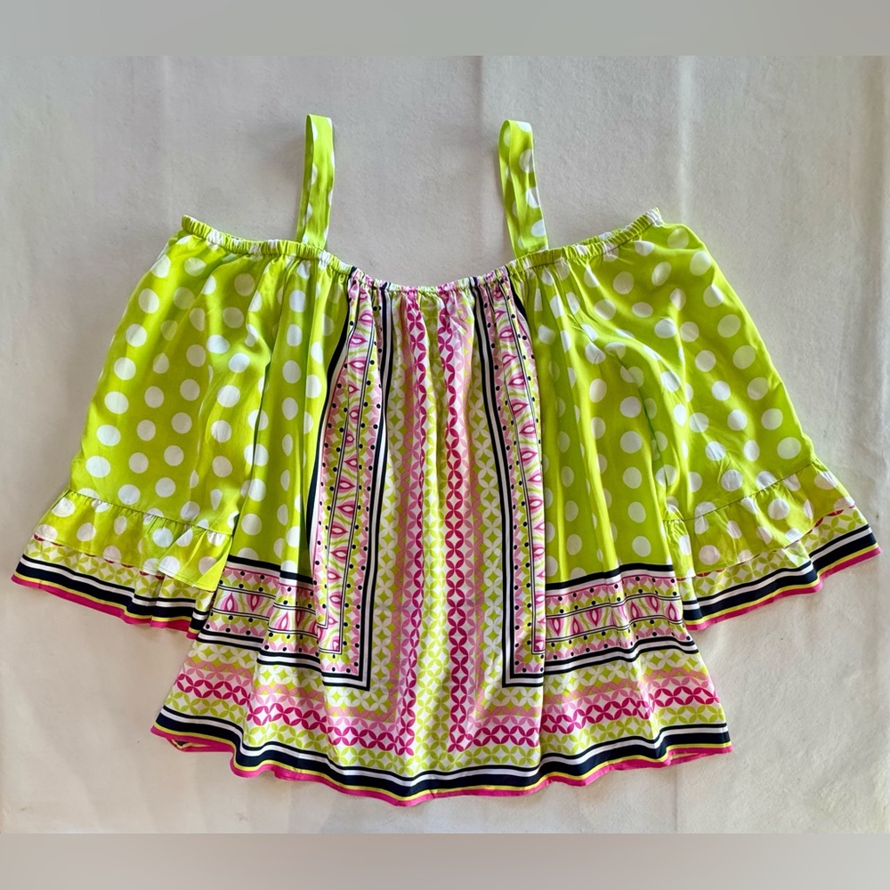 NWT Off-Shoulder Lime Pink Seaside Polka Dot Top (3X) - Picture 2 of 14